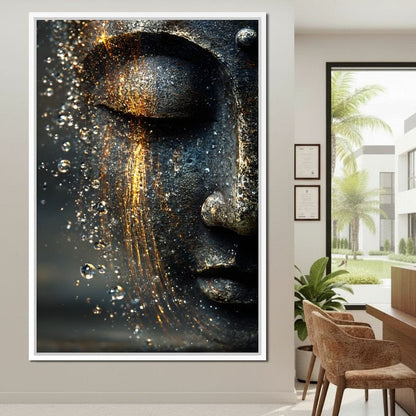 Golden Tranquil Buddha Flow Mirror Canvas Wall Art