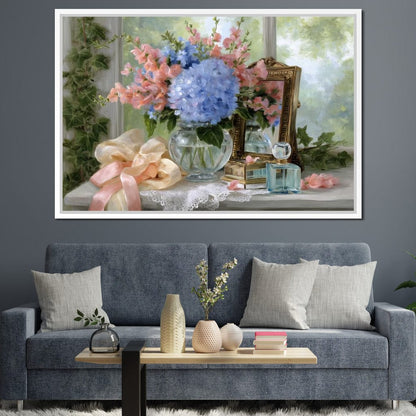 Sunlit Hydrangea Still Life Canvas Wall Art
