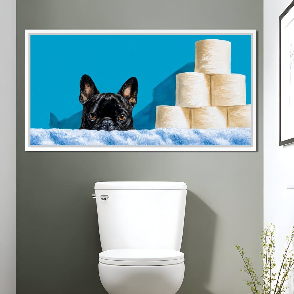 French Bulldog Bathroom Peek Canvas Wall Art