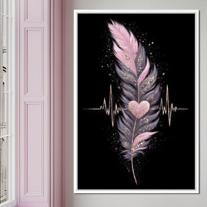 Feather Heartbeat Gold Pink Canvas Wall Art