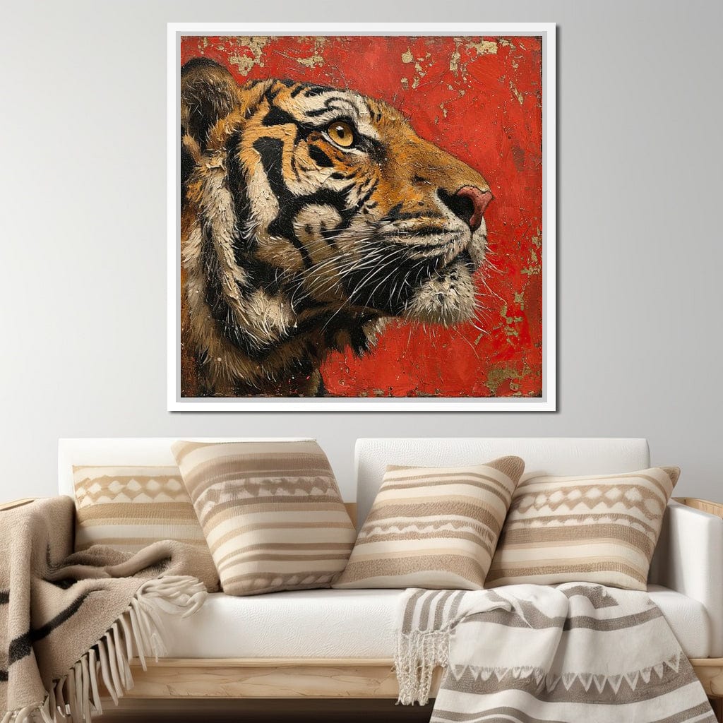 Tiger Gaze in Vermilion Majesty Canvas Wall Art