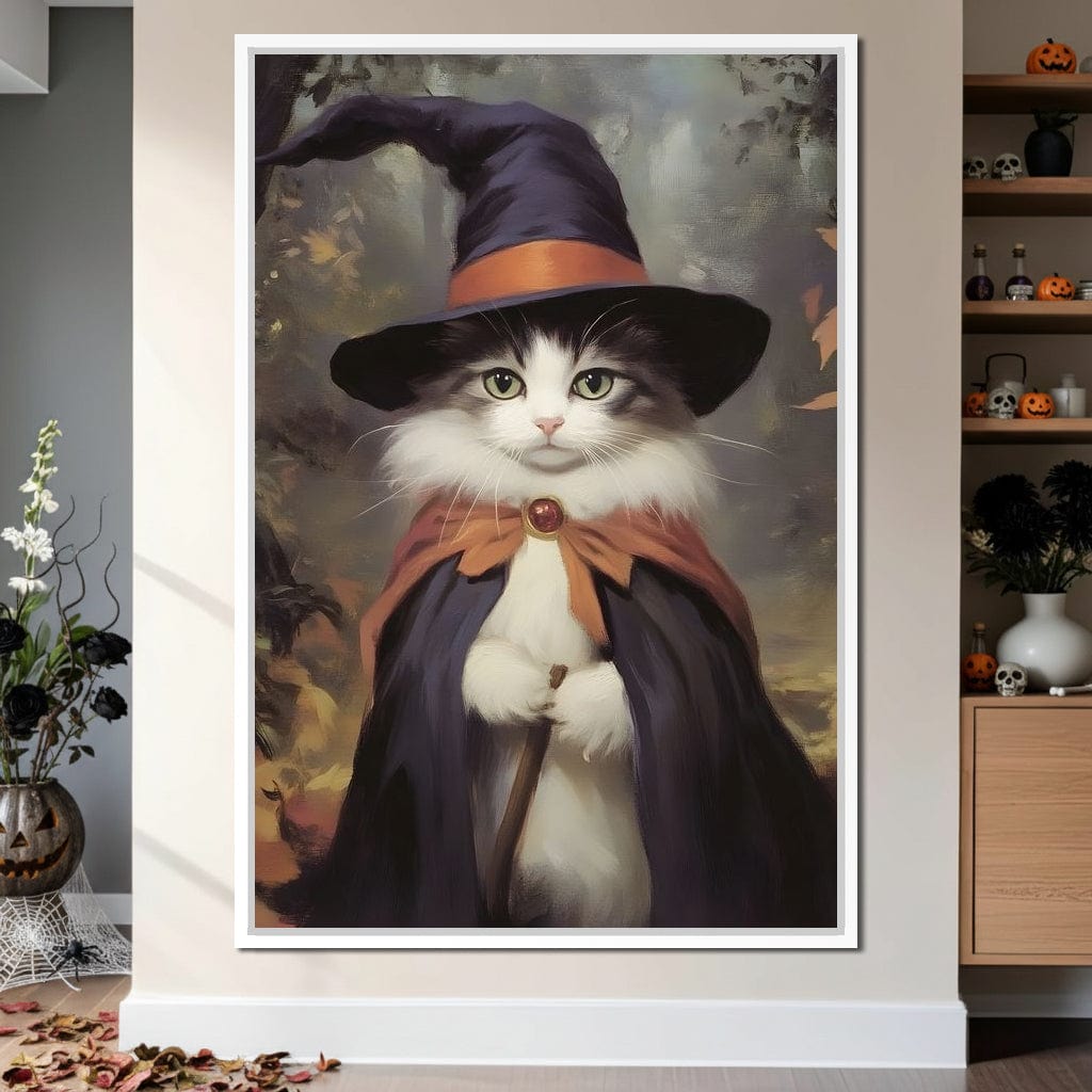 Enchanted Autumn Wizard Cat Canvas Wall Art