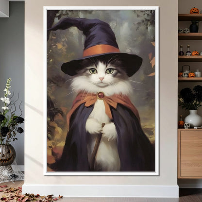 Enchanted Autumn Wizard Cat Canvas Wall Art