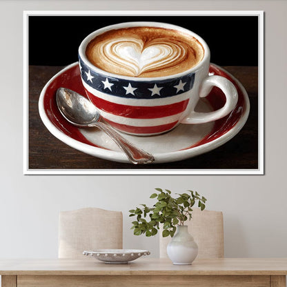 Patriotic Latte Heart Cup Canvas Wall Art