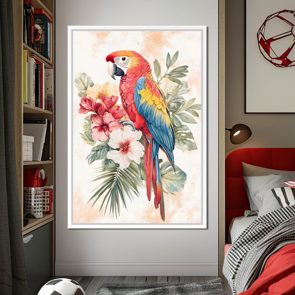 Tropical Parrot Floral Burst Canvas Wall Art