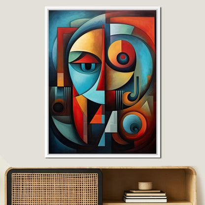 Scarlet, Sienna, and Mustard Cubism Canvas Wall Art