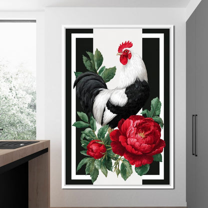 Rooster With Peony Garden Canvas Wall Art