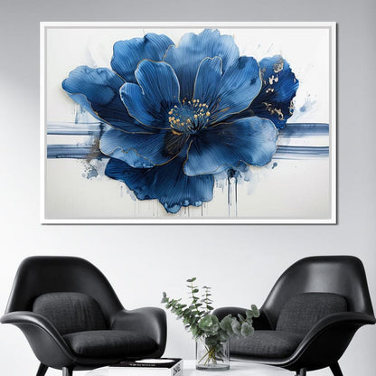 Sapphire Petals with Gold Dew Canvas Wall Art