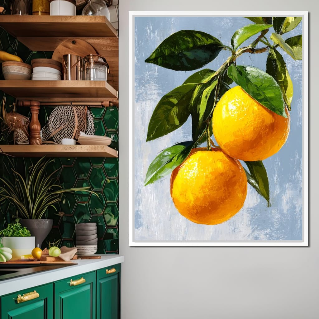 Sunlit Oranges On Branch Canvas Wall Art