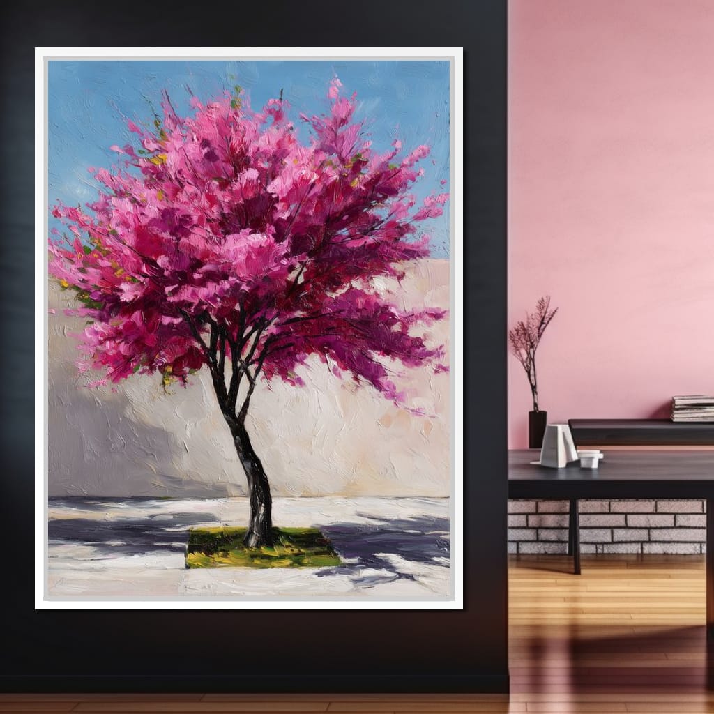 Fuchsia Blossom Tree Courtyard Canvas Wall Art