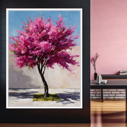 Fuchsia Blossom Tree Courtyard Canvas Wall Art