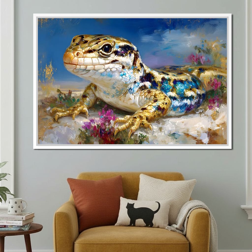 Golden Lizard Meadow Glow Canvas Wall Art
