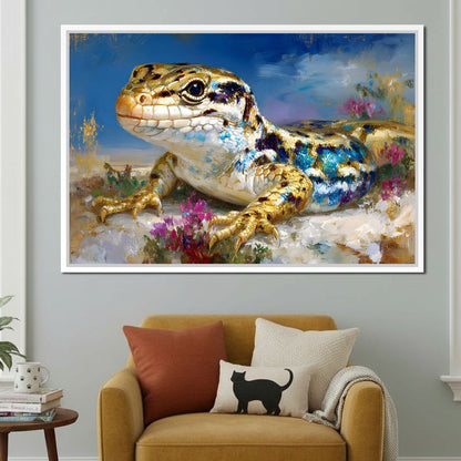 Golden Lizard Meadow Glow Canvas Wall Art