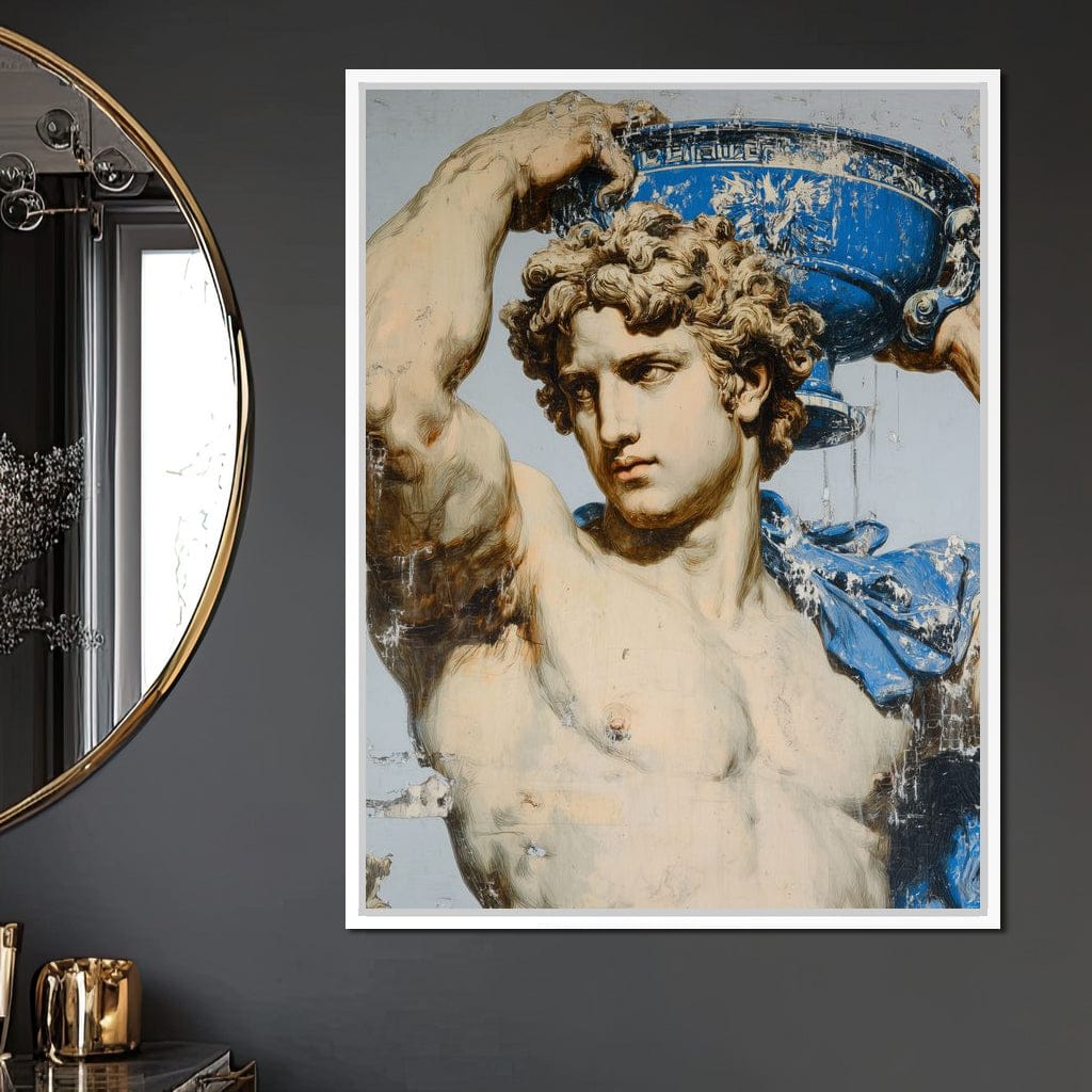 Marble Statue With Blue Urn Canvas Wall Art