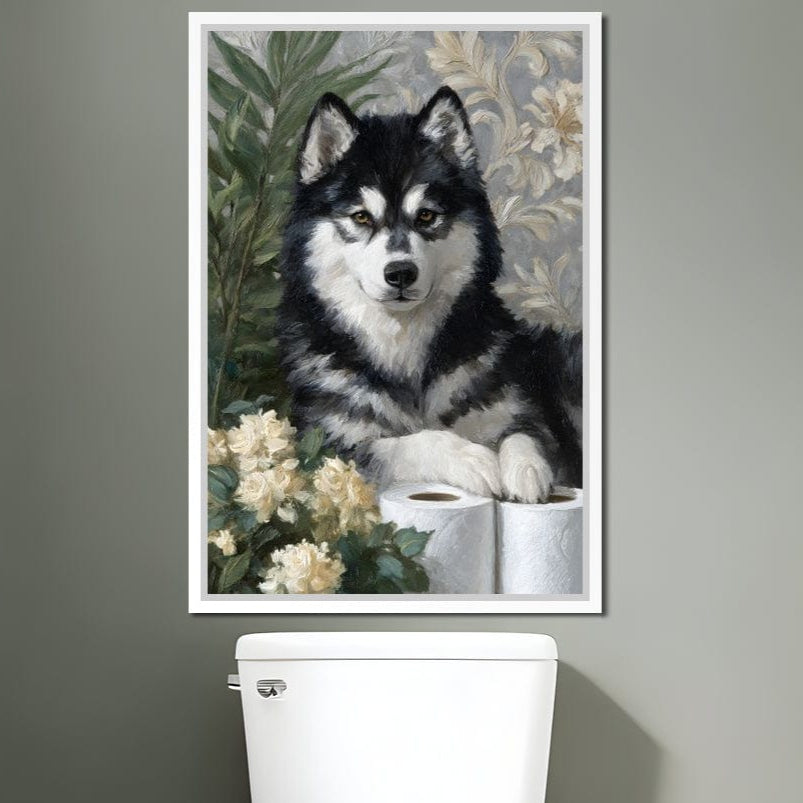 Malamute Bathroom Guardian Canvas Wall Art