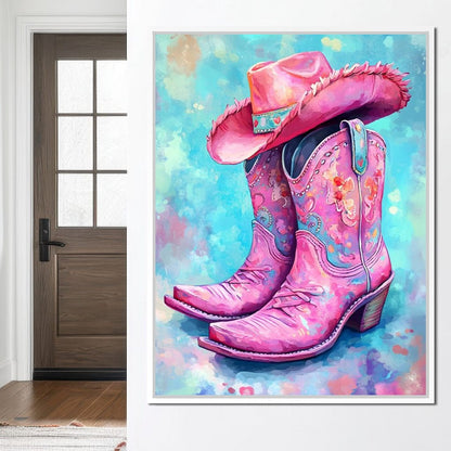 Radiant Cowgirl Boots Hat Canvas Wall Art