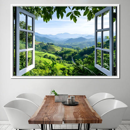 Open Window Over Terraced Valleys Canvas Wall Art