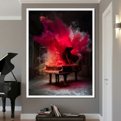 Grand Piano Burst of Vibrant Fire Canvas Wall Art