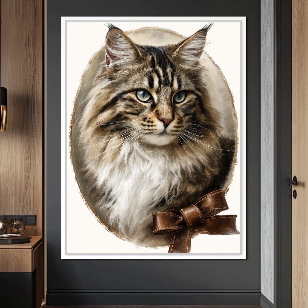 Blue Eyed Tabby Cat Portrait Canvas Wall Art