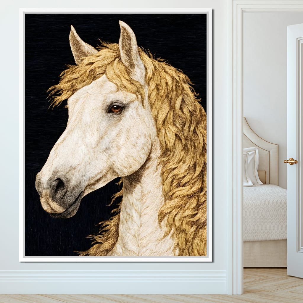 Golden Mane Horse Portrait Canvas Wall Art