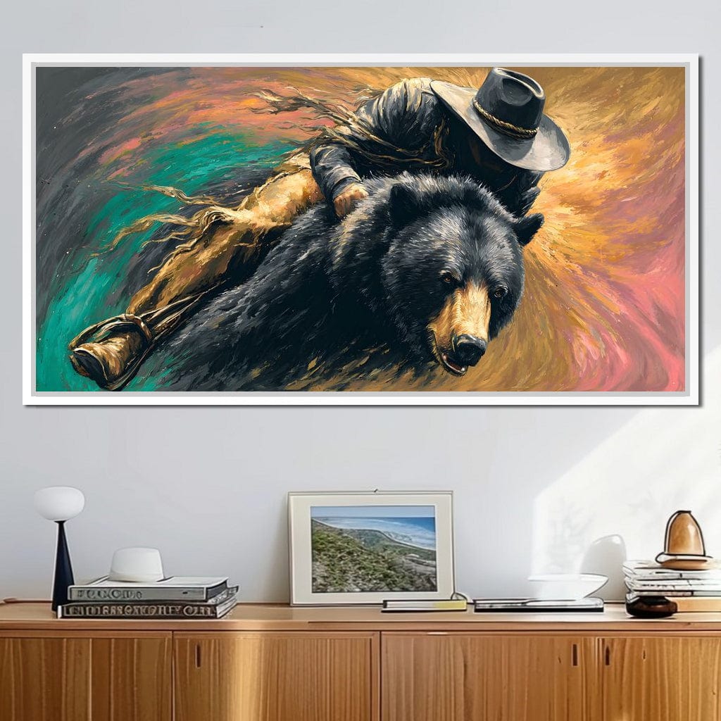 Cowboy Charge On Midnight Bear Canvas Wall Art