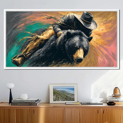 Cowboy Charge On Midnight Bear Canvas Wall Art