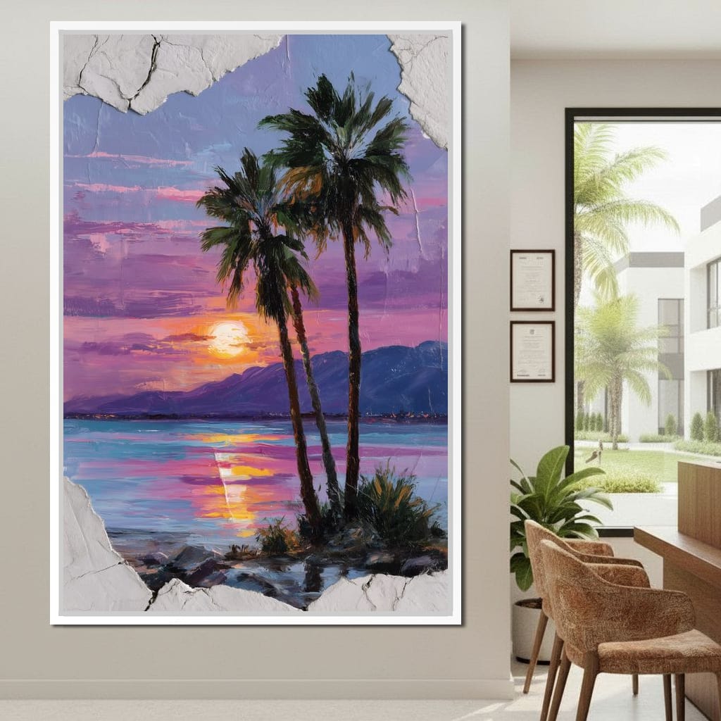 Palm Silhouettes Sunset Sky Canvas Wall Art