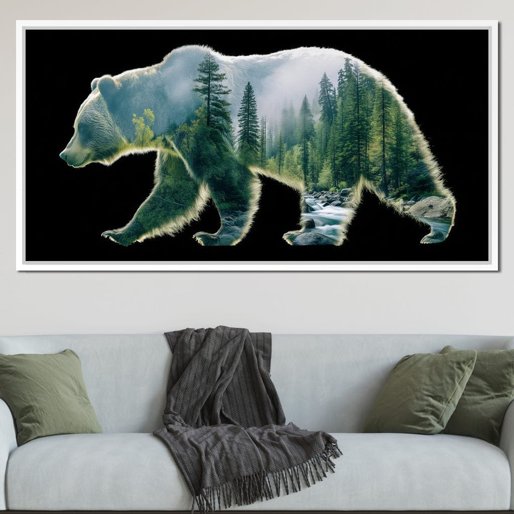 Forest Bear River Silhouette Canvas Wall Art
