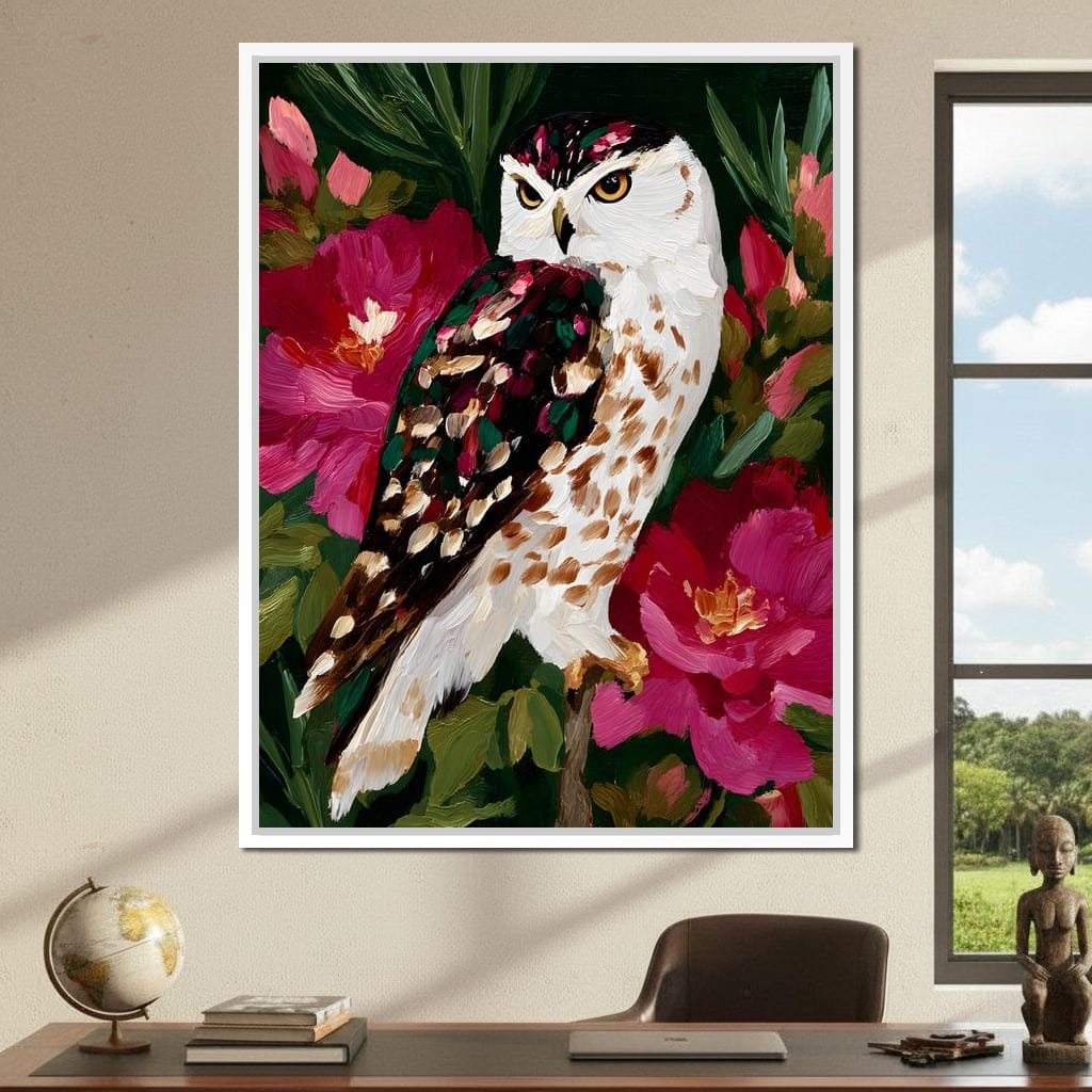 Owl Garden Bloom Portrait Canvas Wall Art