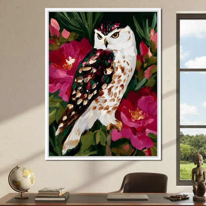 Owl Garden Bloom Portrait Canvas Wall Art