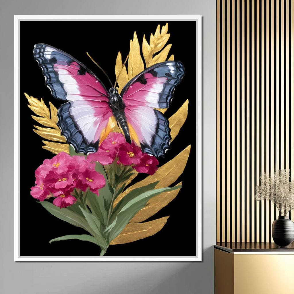 Radiant Butterfly and Gold Florals Canvas Wall Art
