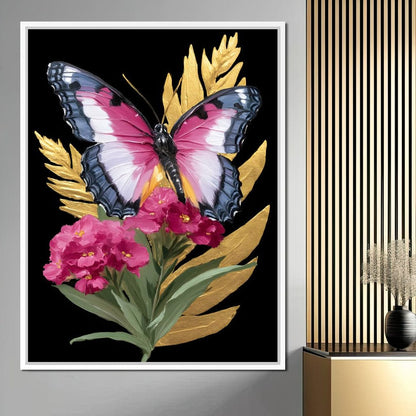Radiant Butterfly and Gold Florals Canvas Wall Art