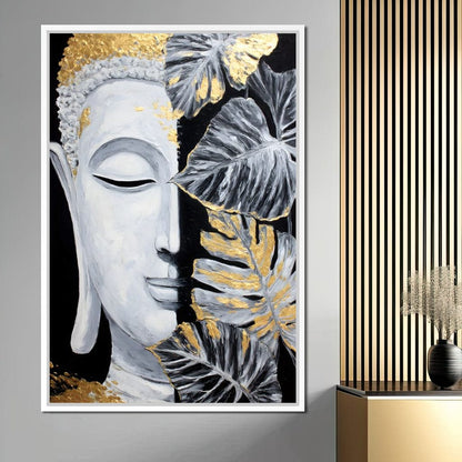 Golden Lotus Buddha Portrait Canvas Wall Art