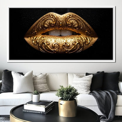 Golden Lips Elegance Illumination Canvas Wall Art