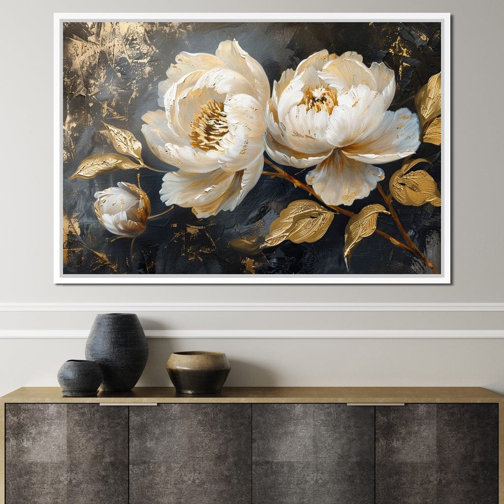 Golden Petals on Midnight Canvas Wall Art