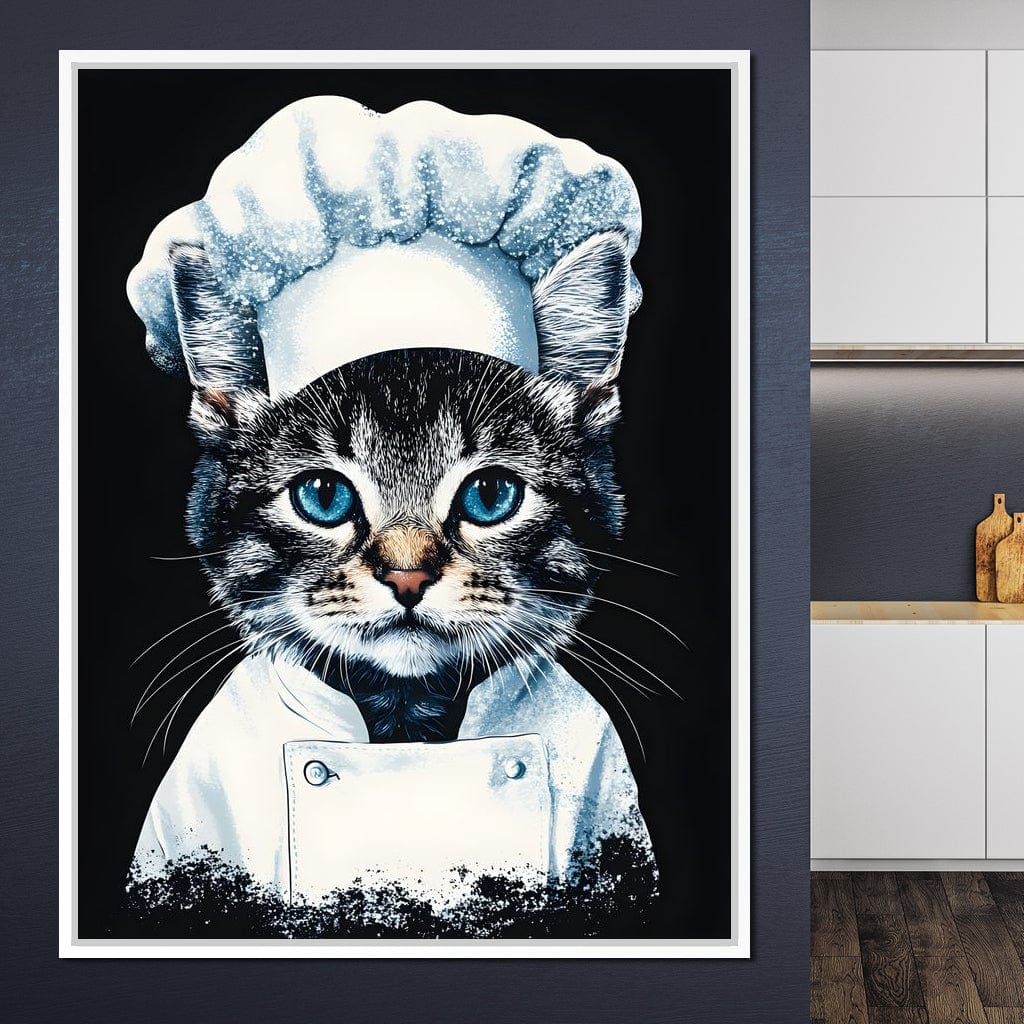 Chef Feline in Snowy Whites Canvas Wall Art