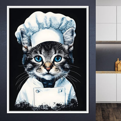 Chef Feline in Snowy Whites Canvas Wall Art