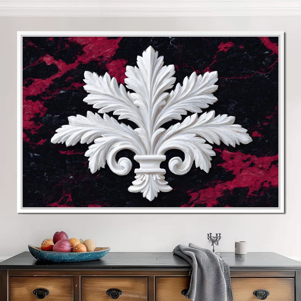 White Fleur De Lis Red Stone Canvas Wall Art