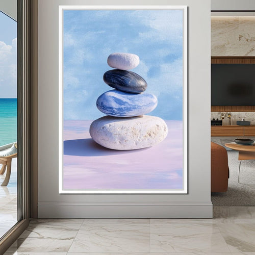 Coastal Stone Balance Zen Canvas Wall Art