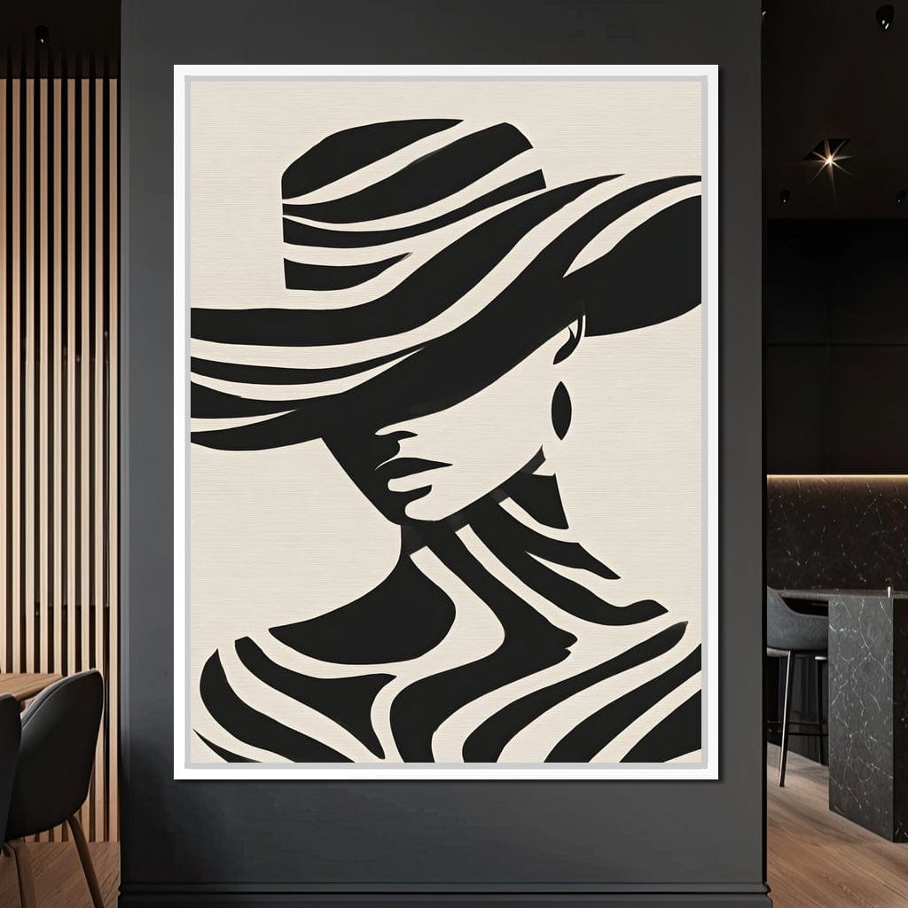 Monochrome Wind Hat Silhouette Canvas Wall Art