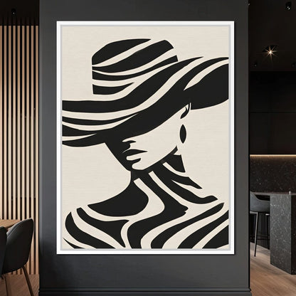 Monochrome Wind Hat Silhouette Canvas Wall Art