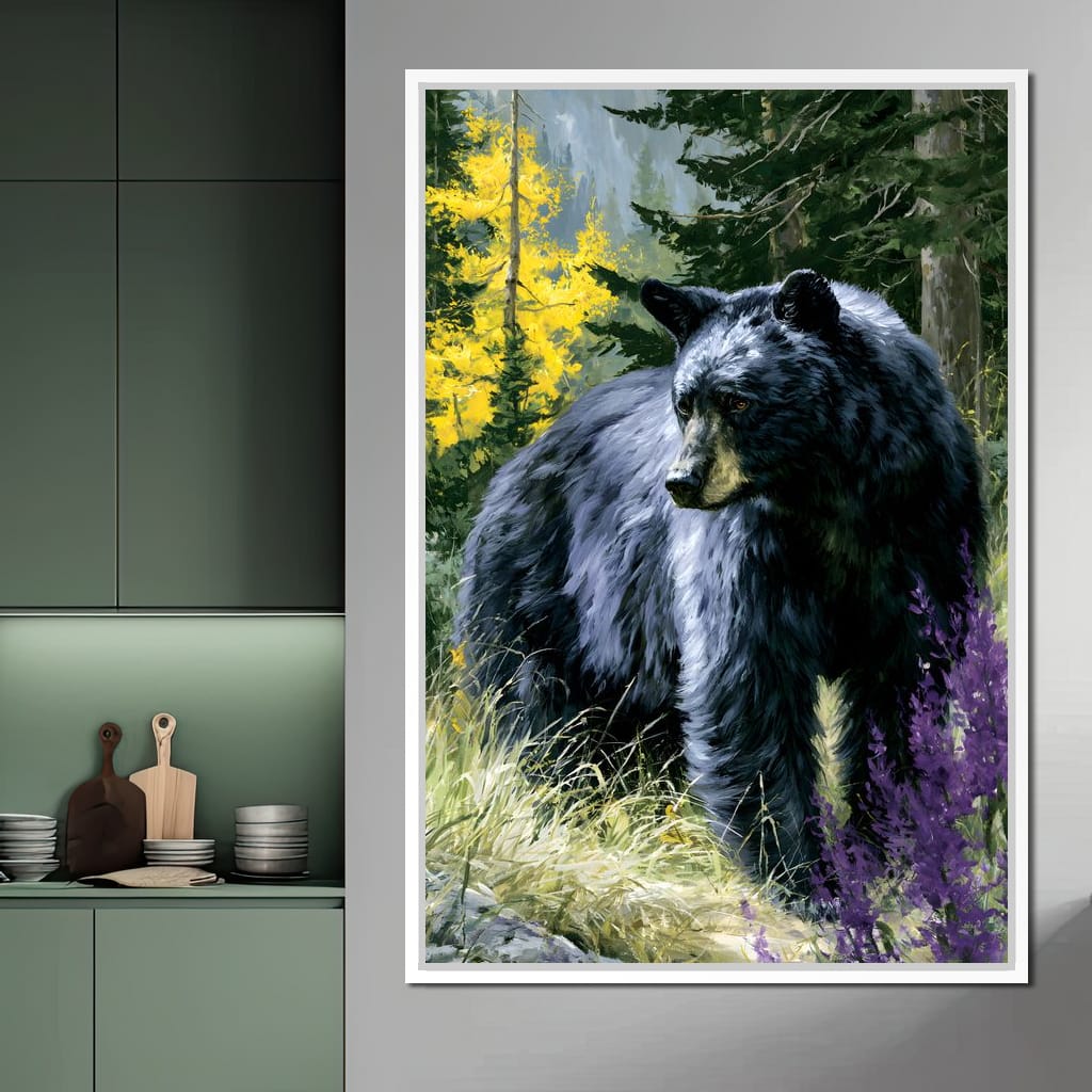 Solitary Forest Black Bear Rises Canvas Wall Art