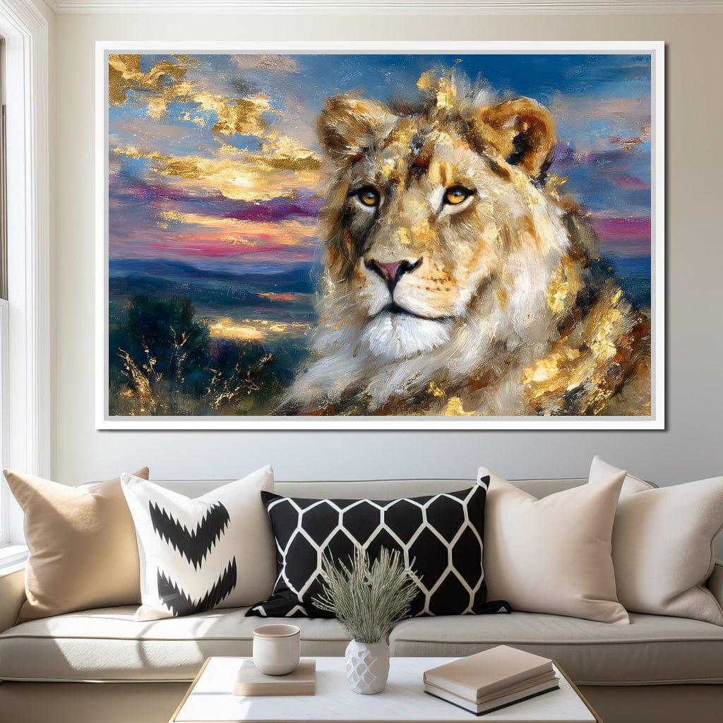 Golden Lioness Sunset Majesty Canvas Wall Art