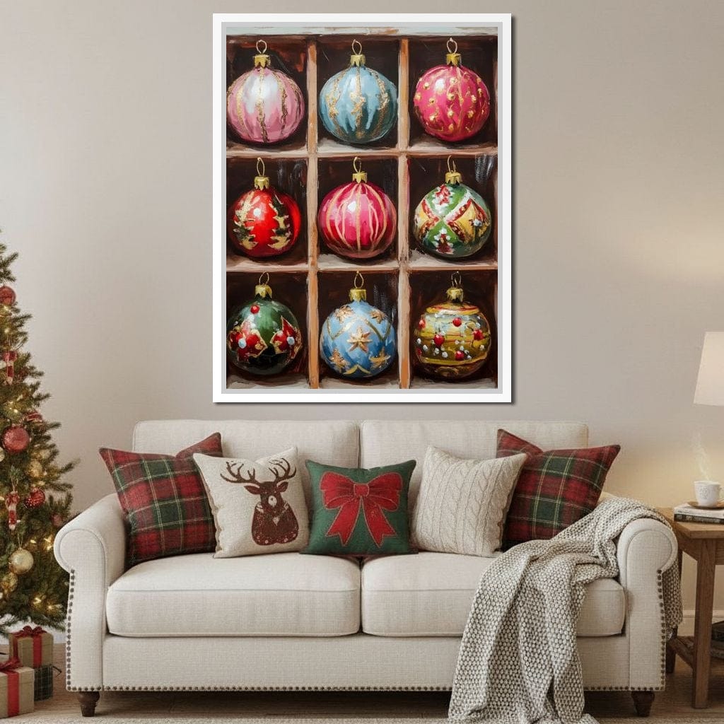 Vintage Christmas Ornaments Grid Canvas Wall Art