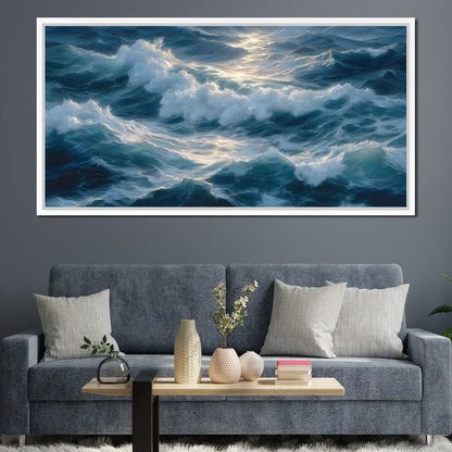 Sunlit Ocean Cresting Waves Canvas Wall Art
