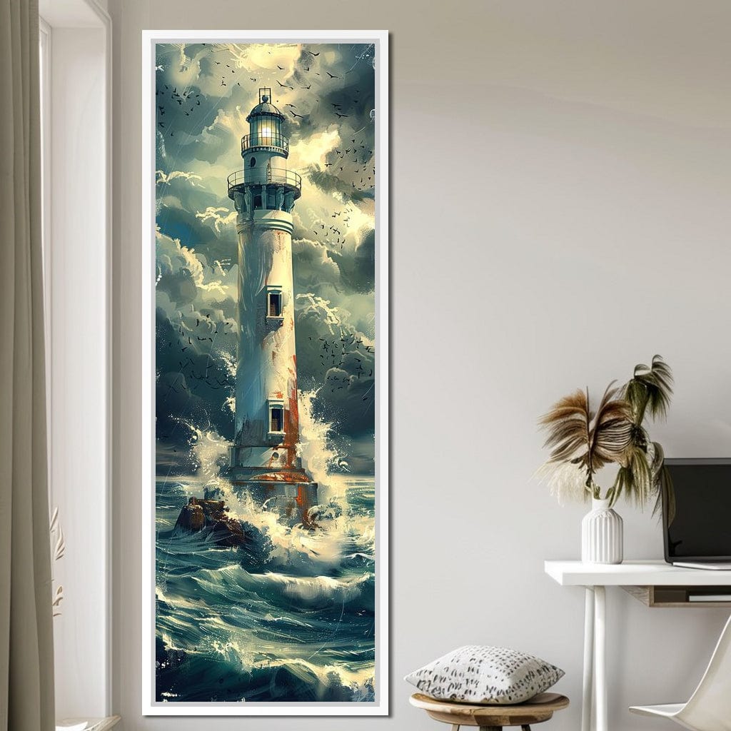 Beacon Amidst Stormy Shores Canvas Wall Art