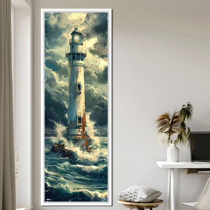 Beacon Amidst Stormy Shores Canvas Wall Art