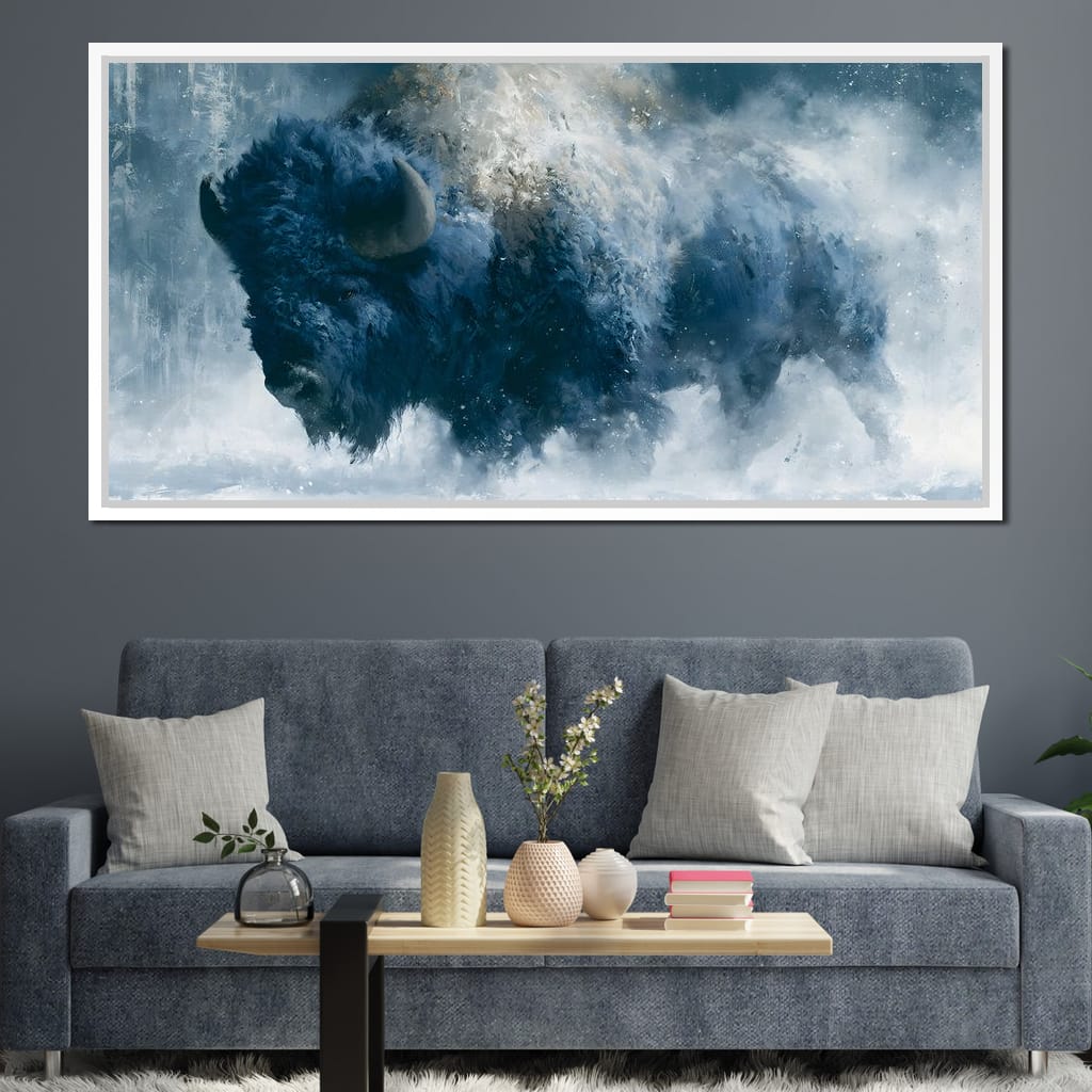 Roaming Buffalo In Cold Winter Plains Canvas Wall Art