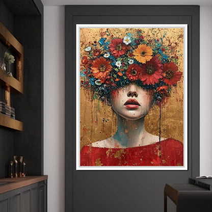 Bloomed Silence in Gold Canvas Wall Art