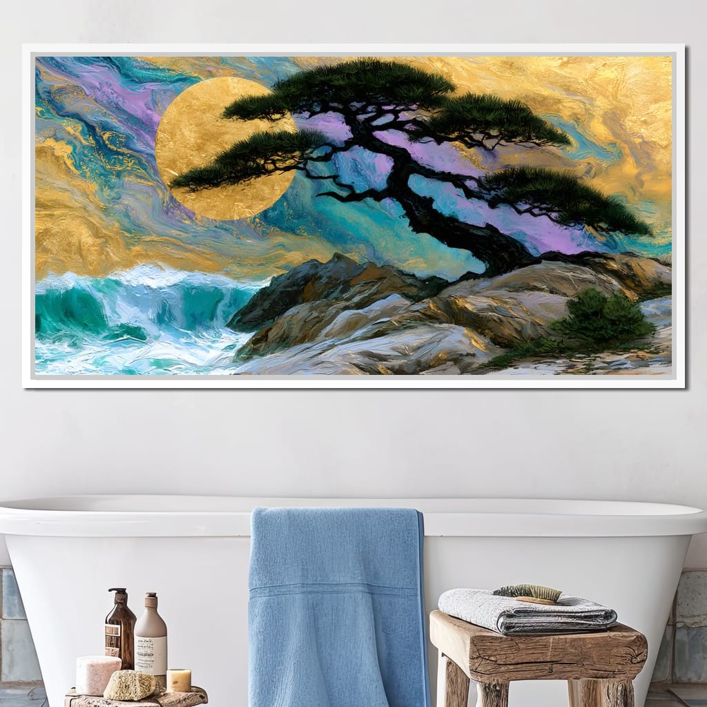 Gilded Solstice Above The Rushing Tide Canvas Wall Art
